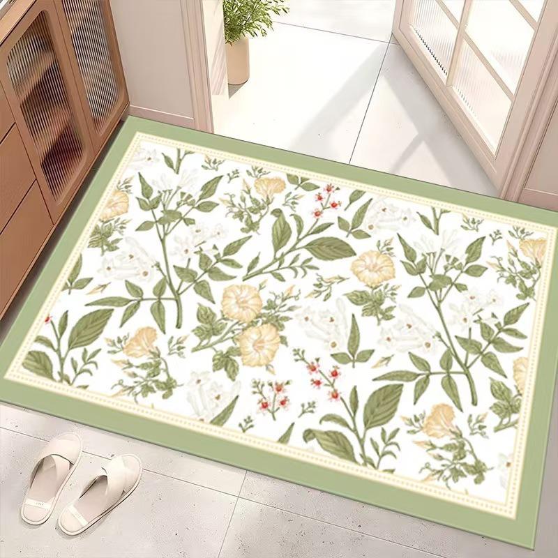 American Style High-End Light Luxury Floral Flannel Floor Mat Home Entrance Door Mat Kitchen Door Mat Anti Slip Foot Mats