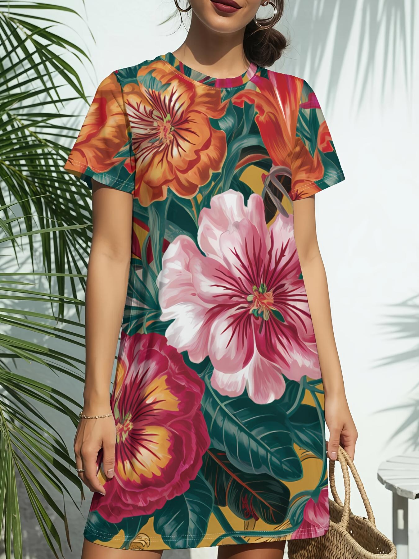 

Bold BouquetNew Women s Crew Neck Short Sleeve T-Shirt Dress. American Style Fashion Trend Digital Print. Spring ; Summer Casual Versatile - Elegant ; 6XL дубильная кора