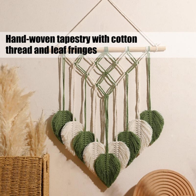 Natural Cotton Macrames Wall Art Leaf Pattern Hanging Decoration with Fringes For Home Interior Bedroom Nursery Decors