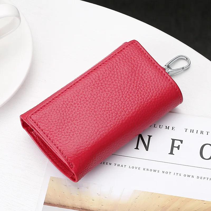 Schlüsselhalter Geldbörse Echtes Leder Unisex Solide Schlüsselbörse Organizer Tasche Auto Hausmeister Geldbörse Kartenhalter Schlüsselanhänger Leder