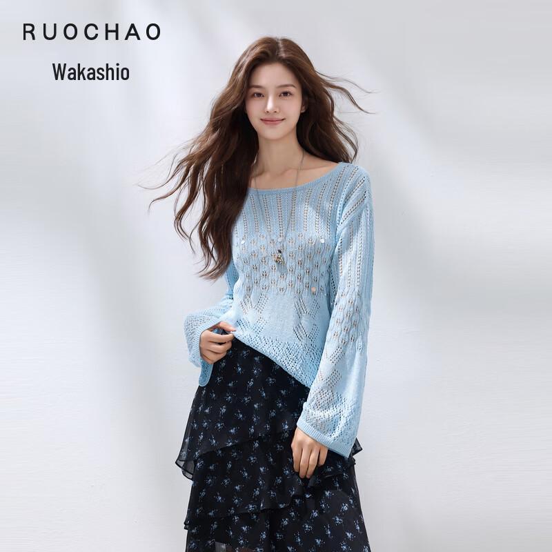 San Cai Women s Plus Size Autumn Hollow Out Bell Sleeve Loose Knit Sweater M