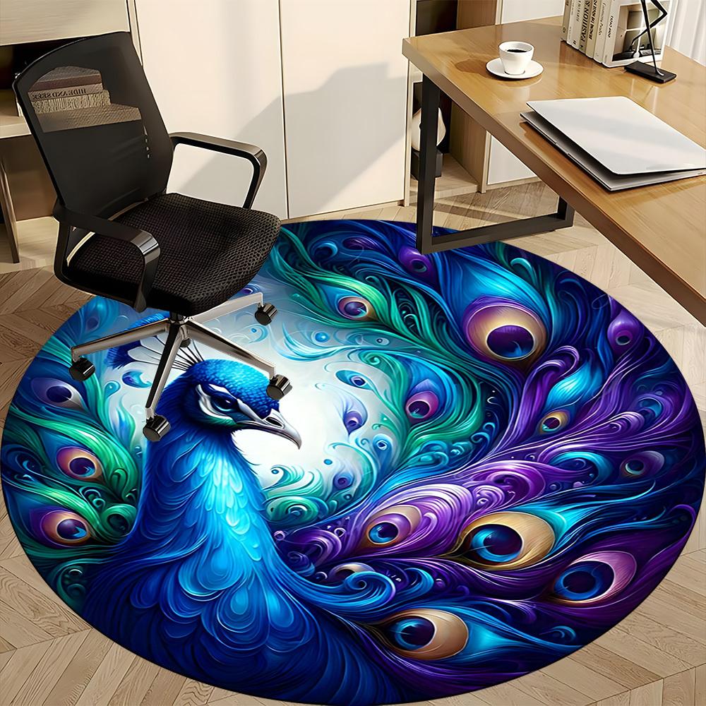 1pc Peacock Feather Art Chair Carpet for Office Non-Slip, Machine Washable Rug for Office - Holiday DecorMachine Made yy251029091