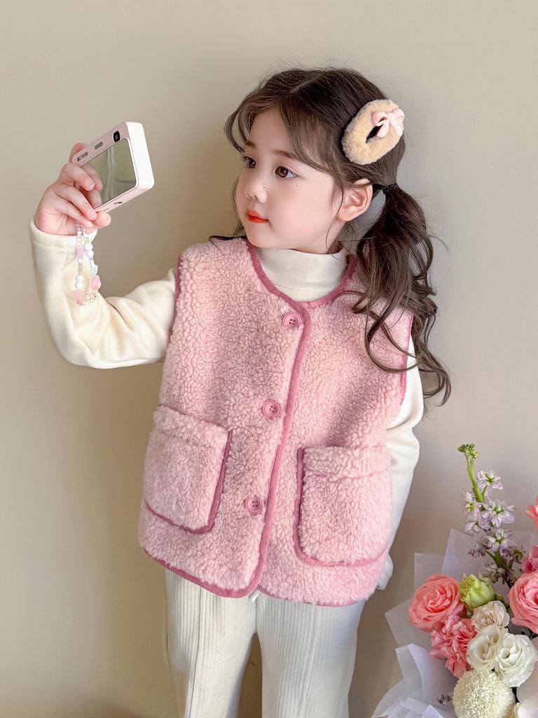 Suéter Chaleco de Punto Forrado de Polar para Niñas Invierno 2025