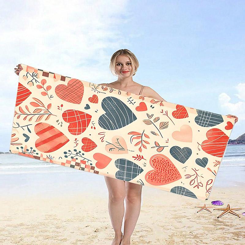 

Colorful Heart Pattern Beach Towel Patterned Sunscreen And Windproof Suitable For Swimming Pool Camping Travel Blanket W40*H60(CM)