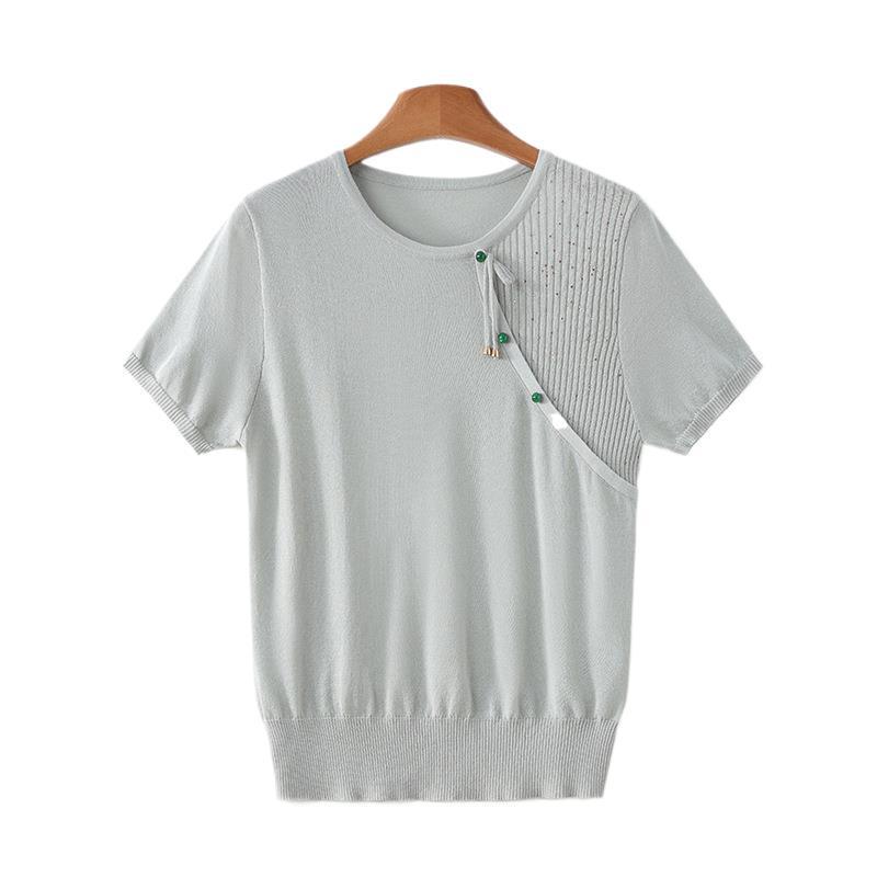 Mom's Fashionable Ice Silk Short-Sleeve Top for Middle-Aged Women