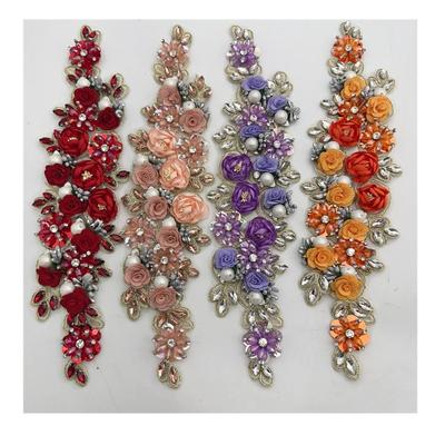Big Rhinestone 3D Flower Sewing Fabric Applique Embroidery Rhinestone Flower Patch for Wedding Dress Decoration