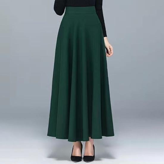 Maxi Skirt High Waist A-Line Long Skirt with Pockets Breathable Slimming Large Hem Design Office Lady Skirt