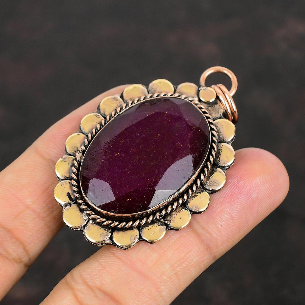 Faceted Kashmir Ruby Pendant Copper Pendant Gemstone Handmade Pendant Antique Jewelry Brand New Pendant Copper Jewelry For Mom Gifts For Him