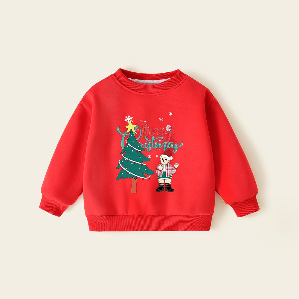 Children's Fleece-Lined Sweatshirt - Winter Warm Top for Boys & Girls, New Year & Christmas Apparel, Thickened Baby Winter Clothing