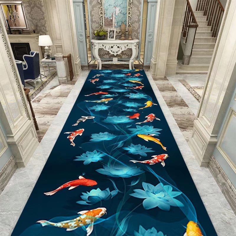 Runner Mat with Vibrant Koi Fish Design - 5mm Thick, Rectangular Shape for Hallway, Kitchen, Dining Room, Living Room, Entryway, Bedroom