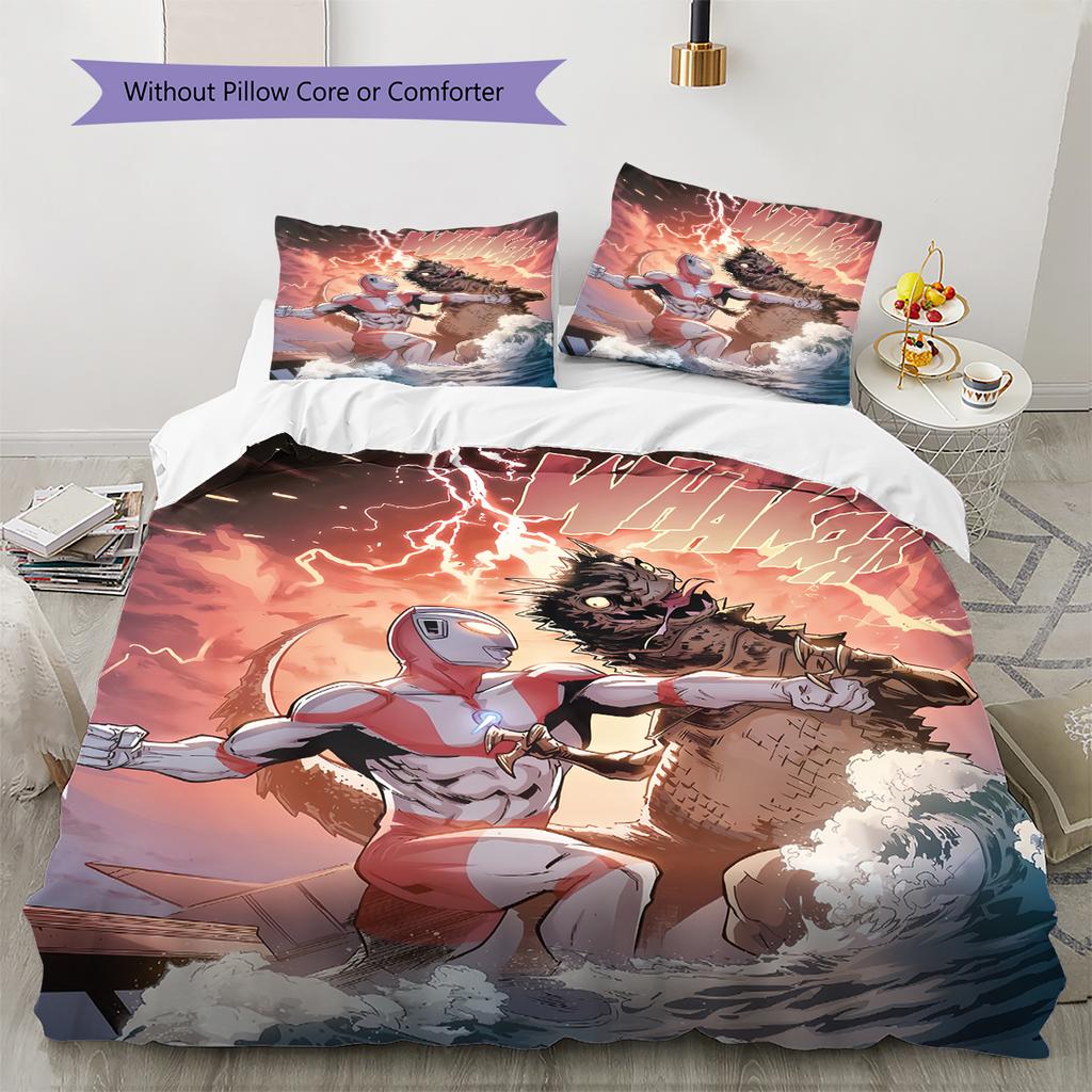 Ultraman Pattern Bedding Quilt Set Home Decoration Gift (1 * duvet cover + 2 * pillowcase without core)