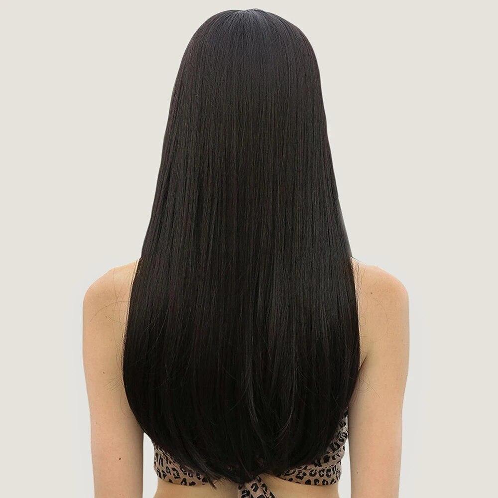 BLONDE UNICORN Perucas de cabelo sintético preto princesa corte franja longa peruca reta para mulheres afro cosplay lolita cabelo natural fibra resistente ao calor