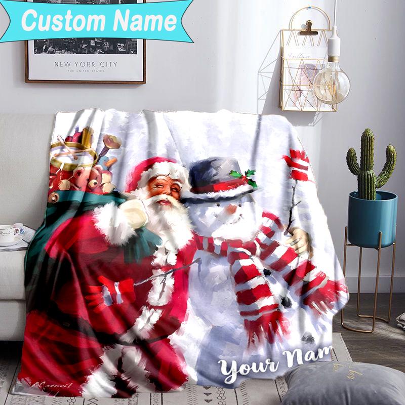Custom Name Blanket Santa Snowman Friendship Blanket Bedding Blanket for Travel, Camping, Living Rooms, Offices, Sofas, Fan Christmas Gift