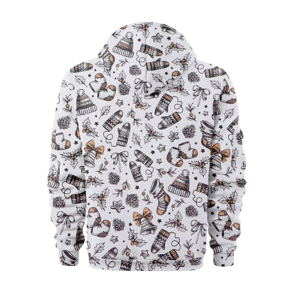 Sudadera deportiva casual de media cremallera con capucha y estampado navideño para hombre