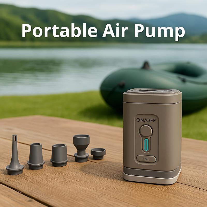1SET Portable Rechargeable Air Pump - 3-in-1 Air Pump with LED Light, 5 Multifunctional Nozzles for Outdoor Air Filling Equipment
