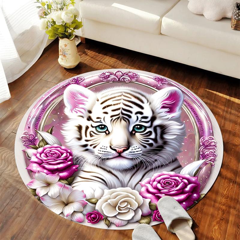 1Pc Tiger theme Circular Print Rug - home decoration Carpet For Living Room Bedroom Flooring Computer Chair Area Rug