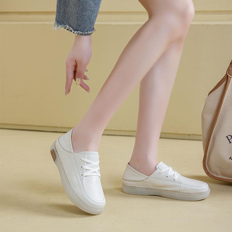 2025 summer new casual little white shoes women's soft-soled versatile lazy shoes shallow leather board shoes round head single shoes