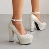 Pailletten Gold Pumps Frauen Bling-Bling Glitter Silber High-Heels Schuhe Dame Dicken Absätzen Plattform Schnalle Schuhe Hochzeit Party