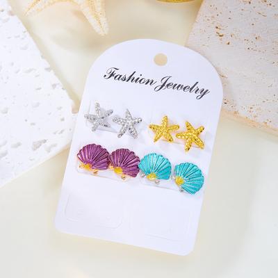 Summer Beach Starfish Sea Shell Stud Earrings for Women Enamel Dripping Oil Colorful Earring Girls Holiday Party Jewelry Gifts