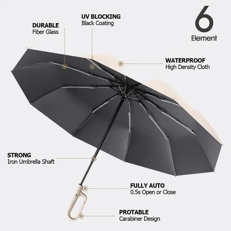 60K Buckle Men Women Umbrella Fully Automatic Reverse Folding Umbrella with Windproof Reflective Stripe UV Umbrellas