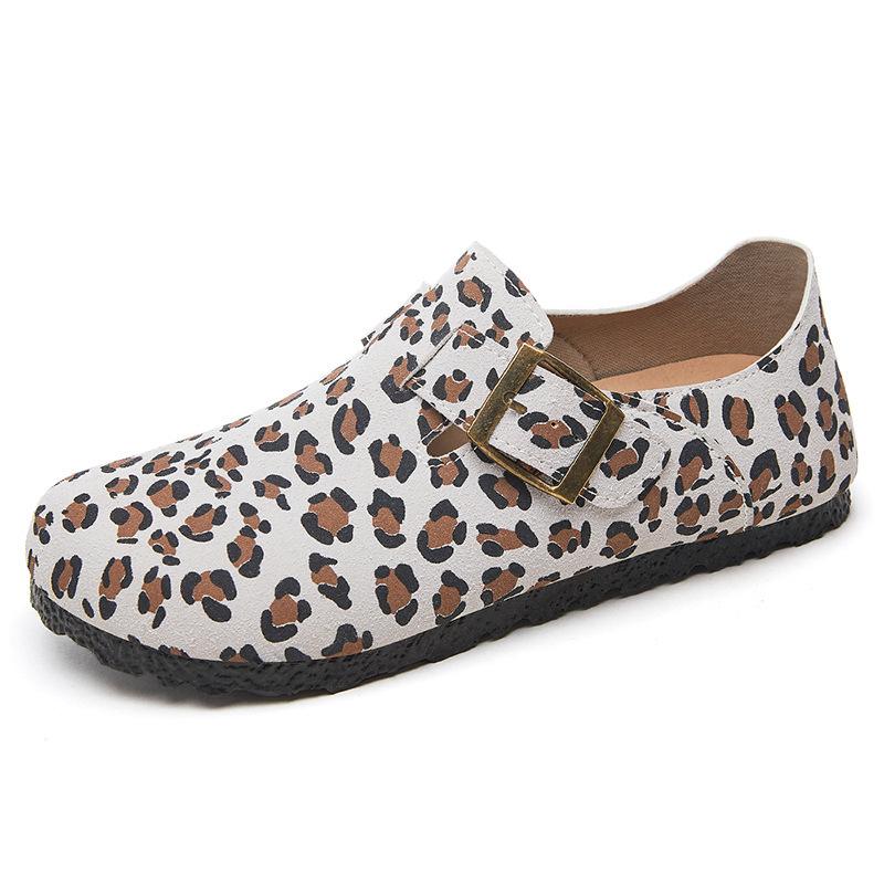 Shoes women's casual shoes leopard print color matching Boken shoes soft sole women's single shoes one pedal lazy shoes trendy versatile women's shoes