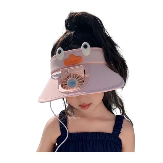 Kids Hat with Built-in Fan Cartoon Shape Oversized Brim UV-Resistant Sun Hat Cartoon Style Adjustable Wind Speed Hat