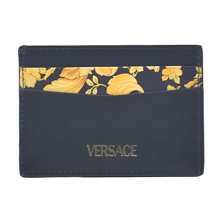 Versace Barocco La Medusa Logo Leather Card Holder Men Accessories Black Gold 1013363-1A10403-5B00V