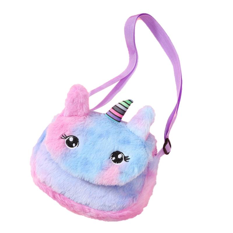 Kids Lovely Shoulder Bag Children Plush Cartoon Single Horned Horse Messenger Bag Coin Purse