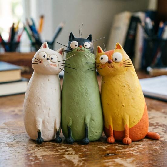Figurine de Chat Fantaisiste Faite à la Main Mignonne Petite Sculpture de Chat en Résine pour Bureau Étagère Table de Chevet Décoration de Maison Cadeaux pour Amoureux des Chats