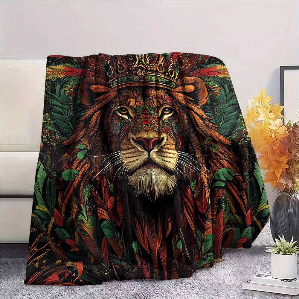 Lion Print Flannel Blanket, High Quality Comfortable for All Seasons, Home Decor, Warmth and Comfort, Perfect for Christmas Gifts