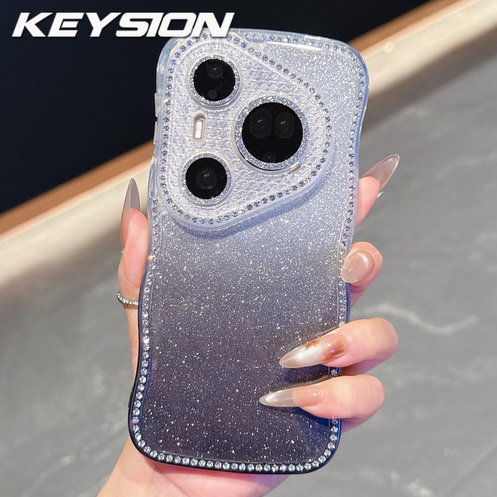 KEYSION Gradient Glitter Jewelled Phone Case for Huawei Pura 70 80 Pro 80 70 Ultra Wavy Border Lens Protector Shockproof Cover