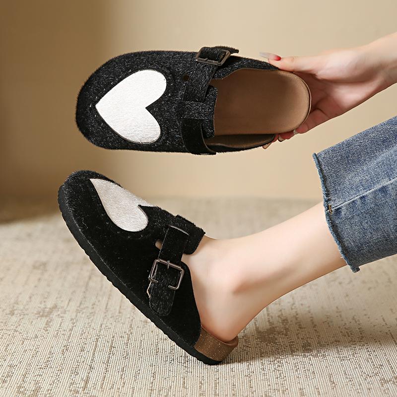 New Fashion Faux Suede Flat Slippers Women Autumn Vintage Close Toe Mules Shoes Woman Soft Sole Cork Slides Outdoor Slippers