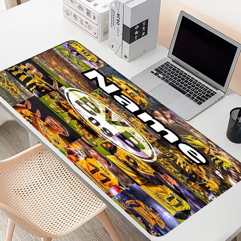 Custom Name Personalized Borussia Dortmund Pattern Mousepad, Laptop PC Desk Mat, Decorative Desk Mat for Home Keyboard Pad Gift