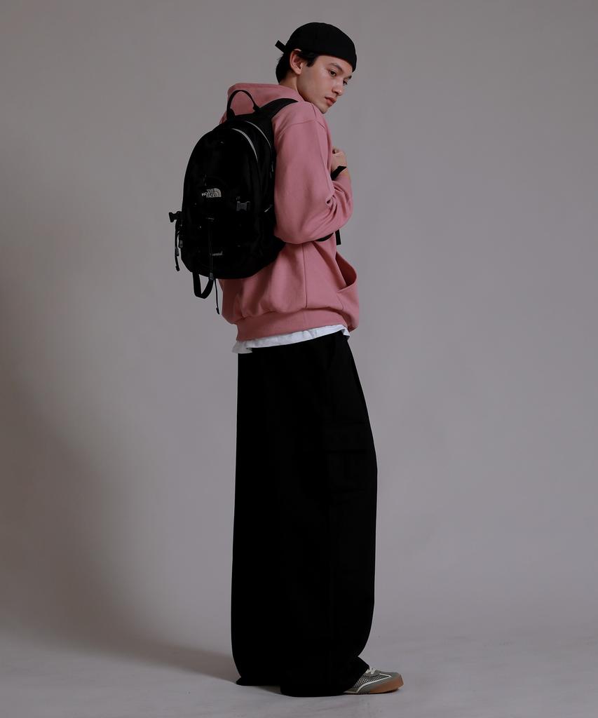 LIKE THE MOST Training Label Cargo Pintuck Wide Pants_Black