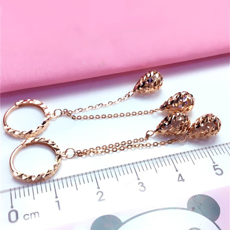 585 Purple Gold Plated 14K Rose Gold Shiny Drop Shape Earrings for Women Simple Hollow Craft Fashion Engagement Jewelry