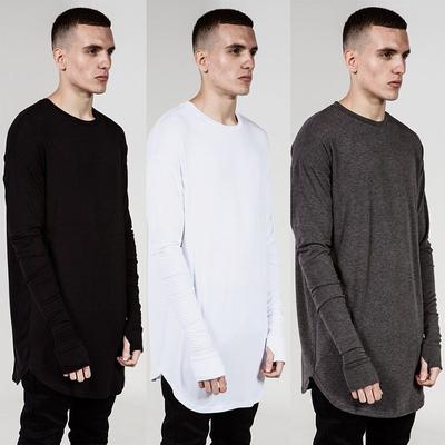 Camiseta de hip hop para hombre, de manga larga, con puños con abertura para el pulgar, dobladillo curvo, ropa urbana, tallas grandes