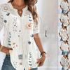 Damen V-Ausschnitt Kurzarm Knopfleiste Bluse Lockerer Sitz Ausgeschnittene Schulter Blumenmuster Hemd mit Tasche Große Größen Sommer Europäisches Lässiges Oberteil