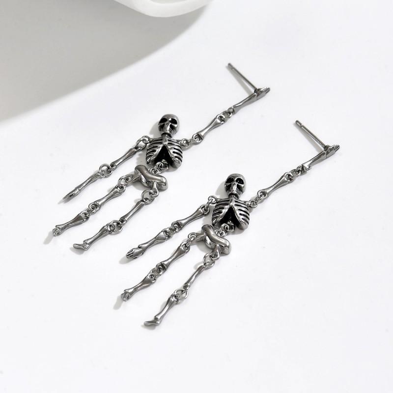 Dark Themed Active Skeleton Skull Earrings Retro Vintage Craftsmanship Three-dimensional Design Tassel Fashion Trend