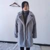 Chaqueta de piel sintética de otoño e invierno para mujer, abrigo con cuello de traje grueso, abrigo de manga larga de Color sólido