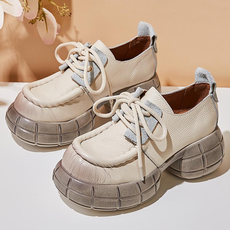 

Модные туфли-лодочки GKTINOO на толстой подошве с увеличением высоты, новинка весны 2024 года, из натуральной кожи, на шнуровке, универсальные, в стиле ретро, женские туфли на платформе 9