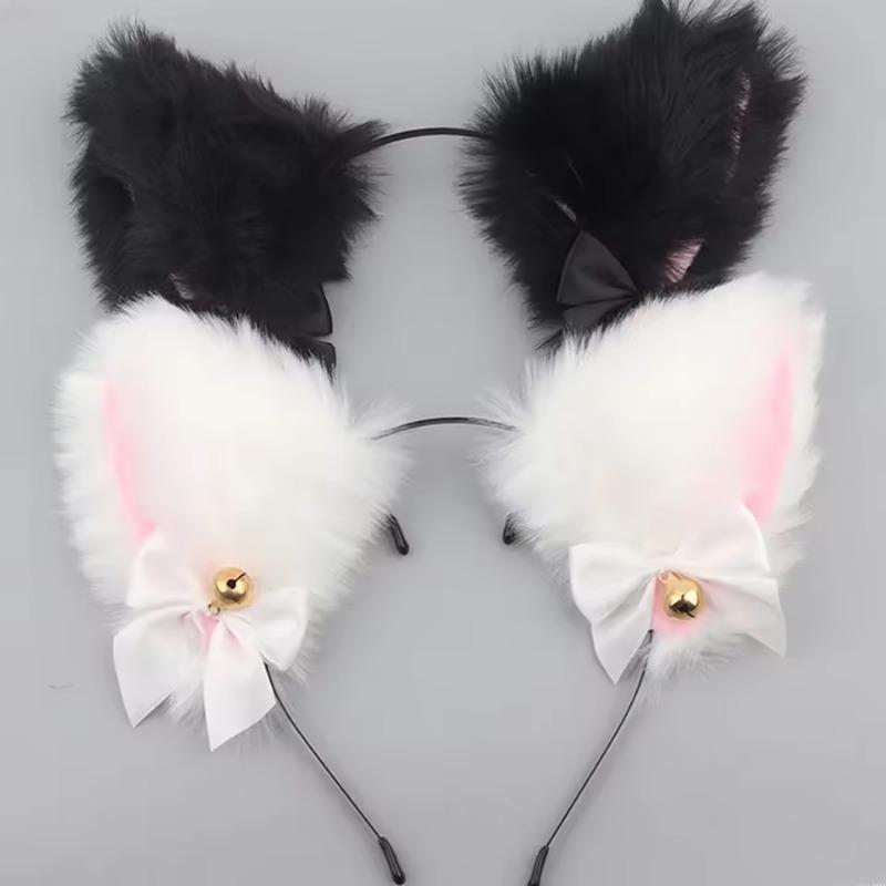 Cute Cat Fox Ears Headband Bell Bow Cosplay Halloween Party Fancy Costume Hair Accessories for Girls