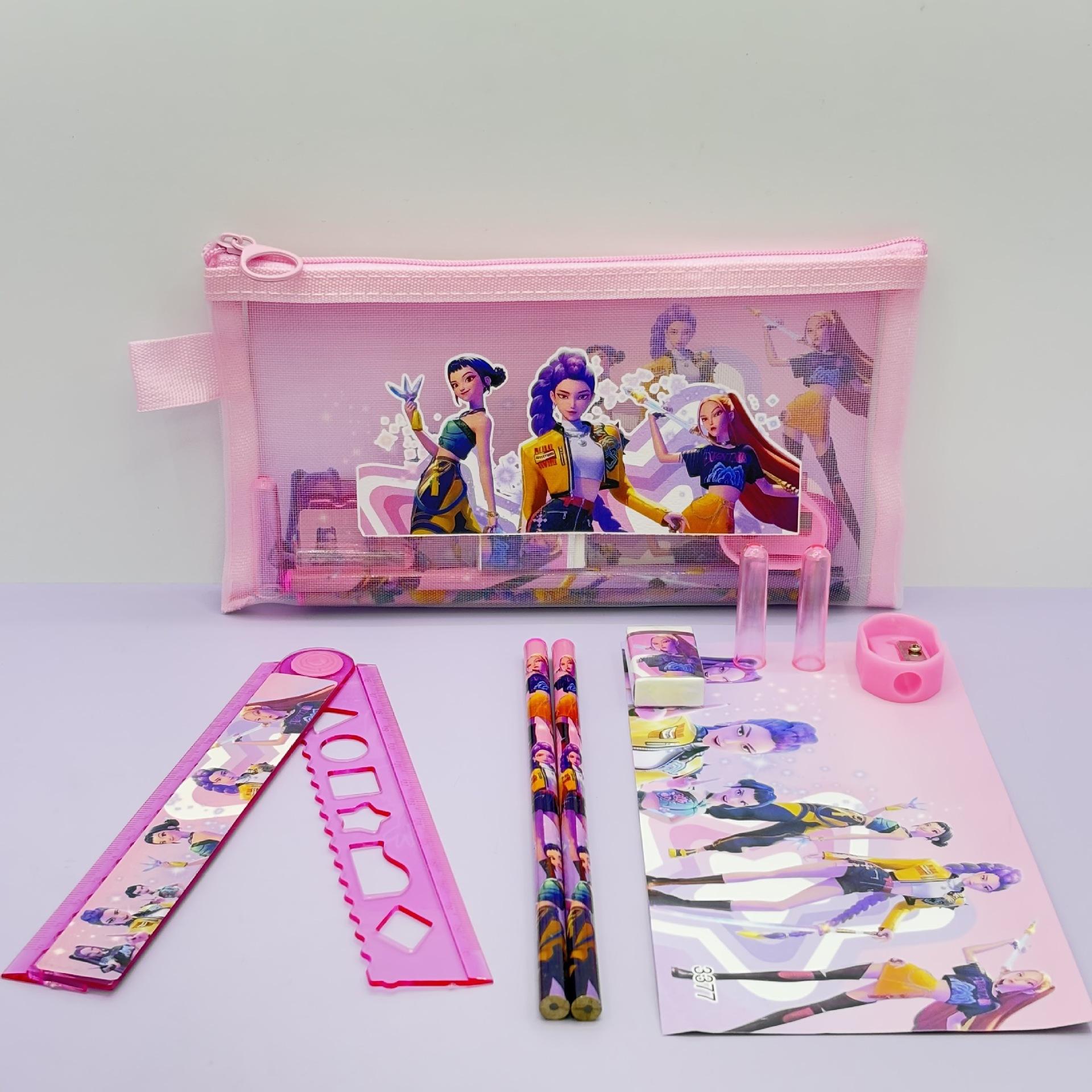 Kpop Demons Hunter Pencils Ruler Pencil Sharpener Pen Bag Eraser Kids Adorable Stationary Set Student Back To School Supplies Gift