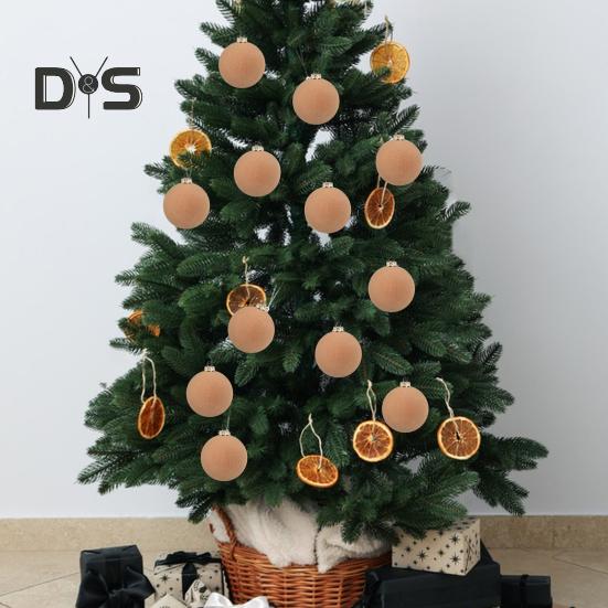 12Pcs Christmas Balls Decorations Xmas Tree Flocked Ball Ornaments Plastic Hanging Ball Decor for Home Bar Restaurant