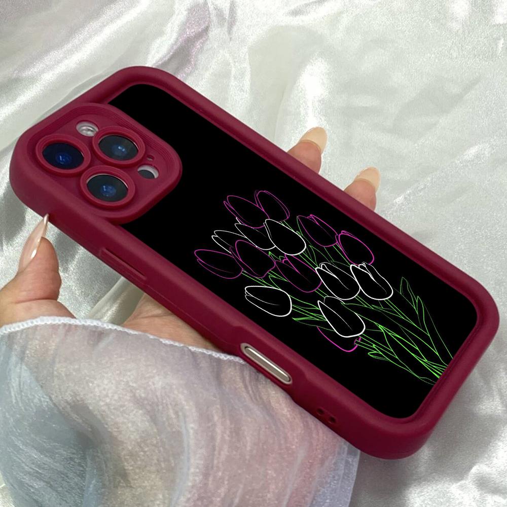 JT547 Tulip Flowers Art Drawings for iPhone 17 16 15 14 13 12 Pro Max Samsung S26 S25 Ultra A17 A07 A56 A16 A15 Xiaomi 15T Redmi 15c 14C Soft Case