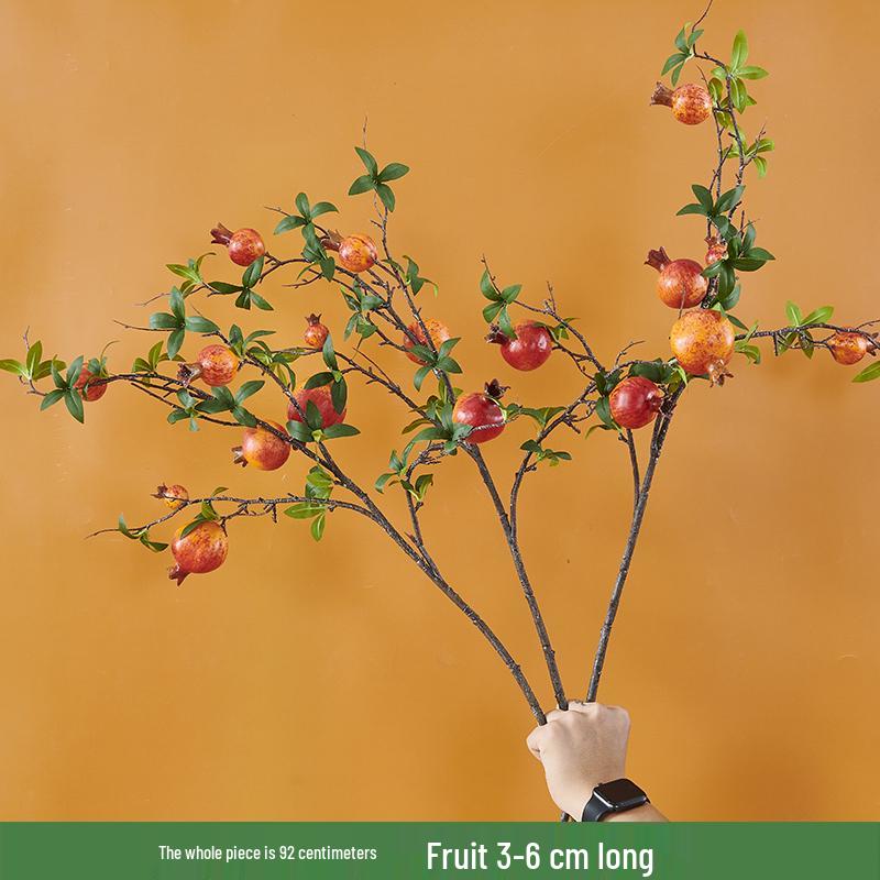 Pomegranate and Persimmon Artificial Flower Branch for Living Room or Dining Table Decoration