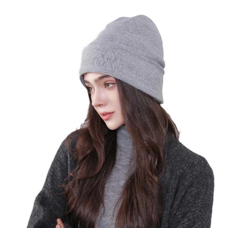 Wool Hat Women's High-end Hot Diamond Knitted Wool Hat Winter Warm Pile Hat Versatile Cold Hat