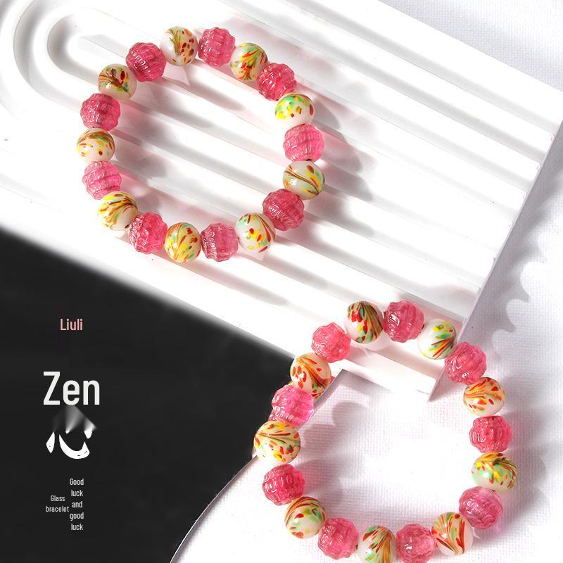 

Zibo Retro Phoenix Tail Handmade Bracelet with Pink & Kingfisher Green Beads