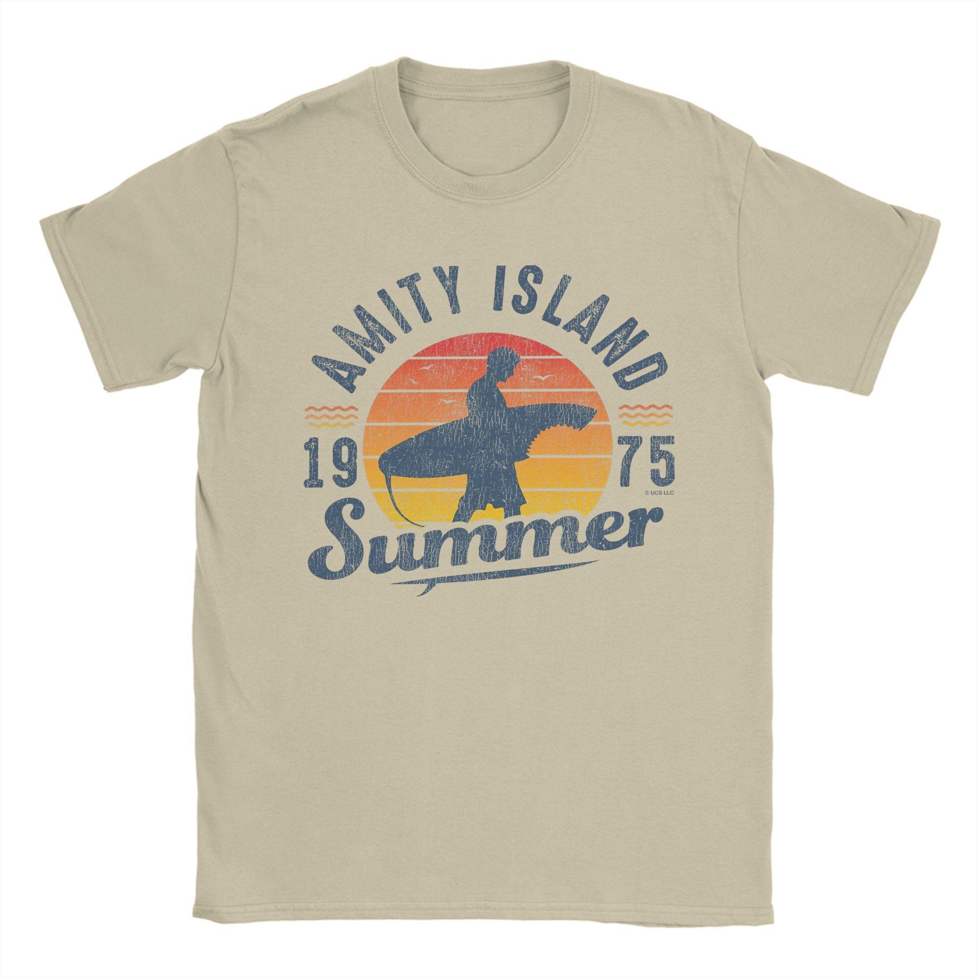 Мужские Летние Футболки Остров Амити 75 Челюсти 100% Хлопок Одежда Повседневная Короткий Рукав Круглый Вырез Футболка Классическая Футболка L