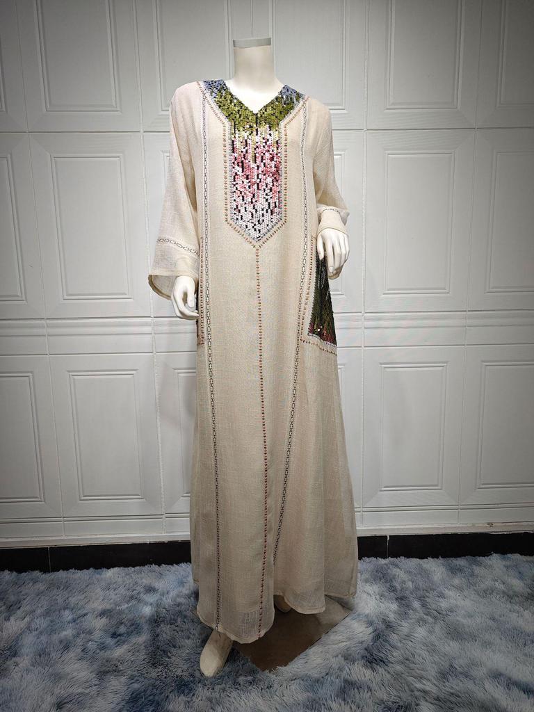 Dubai Sequin Embellished Jalabiya - Eid Muslim Women's Long Robe