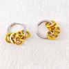 Trendy 18K Gold Stainless Steel Color Block Polished Round Hoop Earrings - Non-Fading, Versatile Jewelry